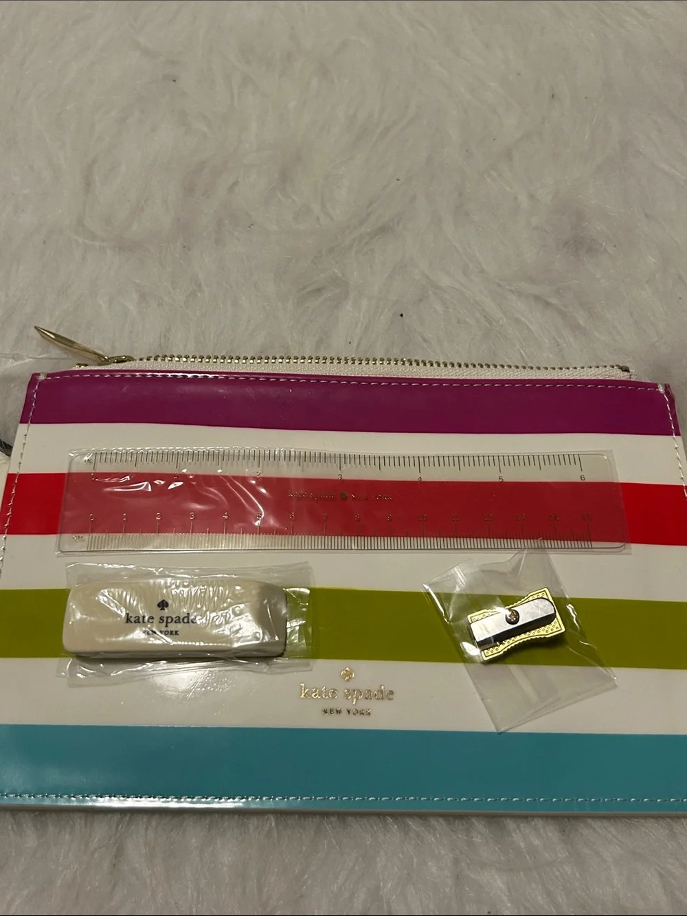 kate spade Multicolor Striped Patent Zipper Pouch